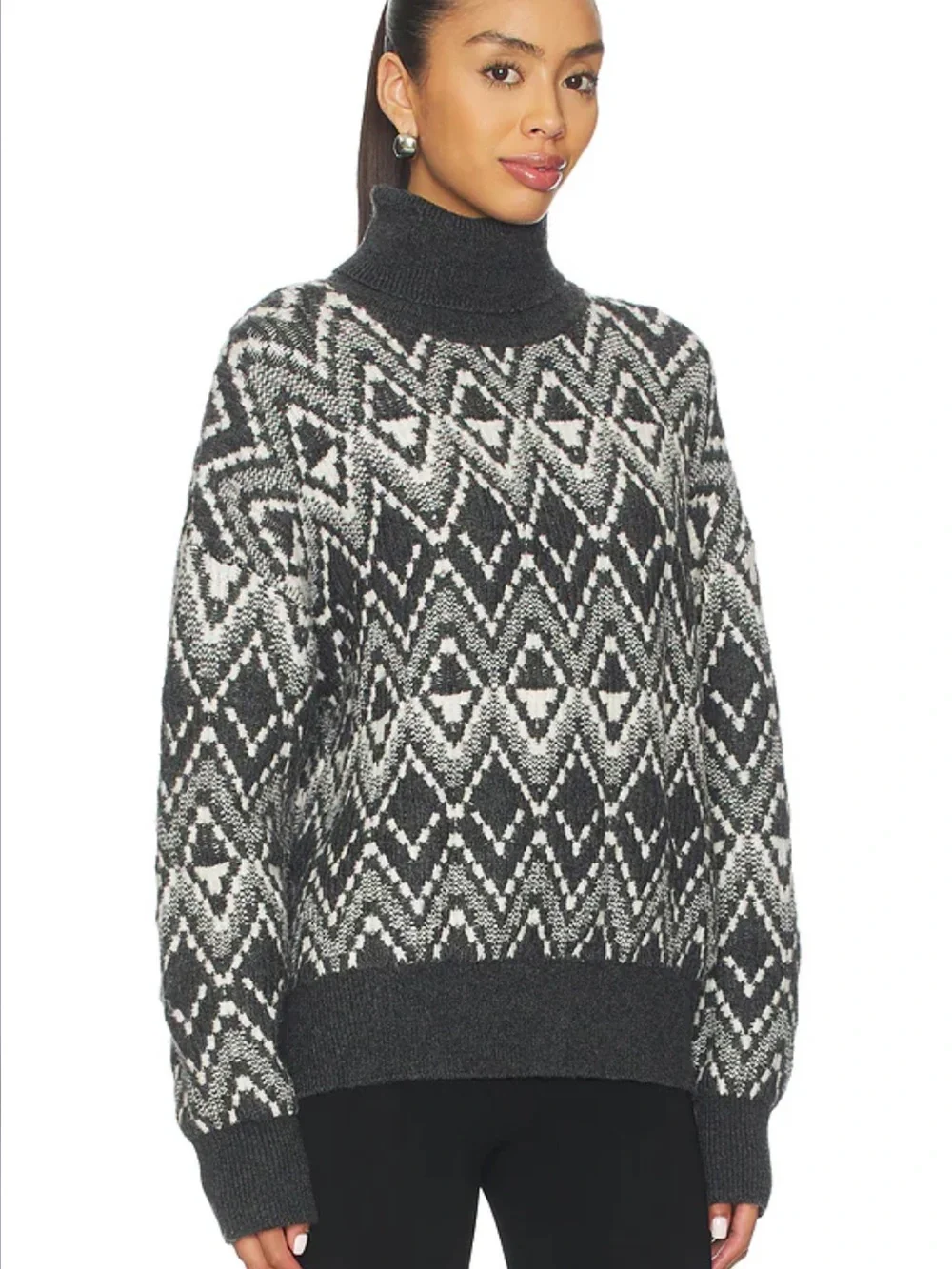 NWOT Varley Ida Relaxed Fairisle Roll-Neck Sweater